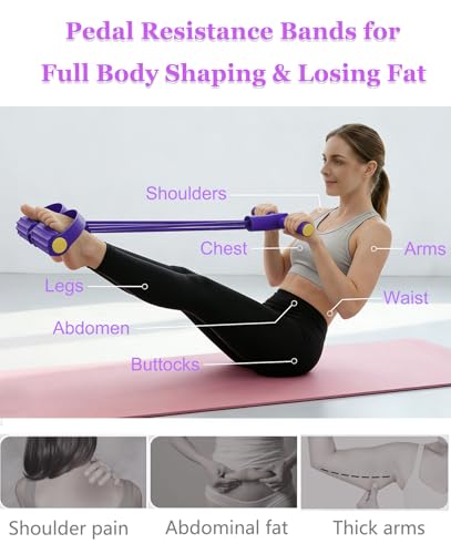 Pedal Resistance Bands with Handles, Multifunction Tension Rope for Arm, Leg, Waist and Shoulder Training - color: Purple