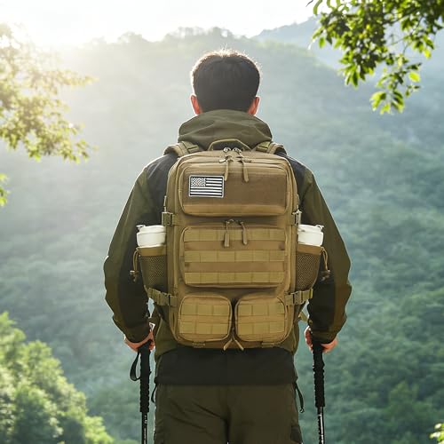 55L Tactical Backpack Heavy Duty Military Rucksack Molle Backpack 3 Day Assault Pack for Work Outdoors - color: Khaki