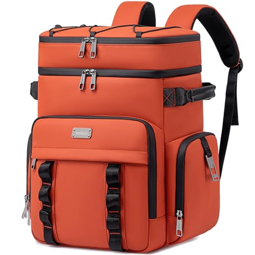 Weitars Insulated Cooler Backpack,Double Deck Waterproof Soft Cooler Bag,Backpack Coolers Leak Proof Lunch Backpack for Men Women for Travel,Camping,Picnic,Beach,Picnic,Outdoor 31L/52 Can - color: Orange