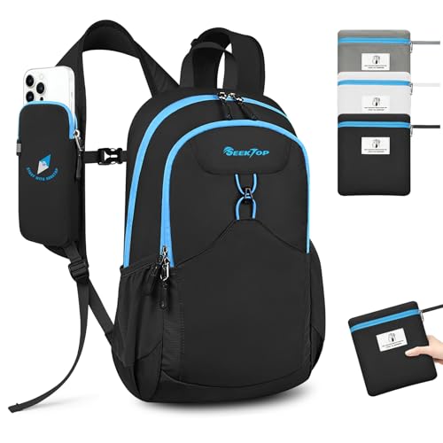 Seektop 15L Small Lightweight Hiking Backpack for Men Women Foldable Packable UltraLight Daypack for Travel Daily Outdoor - color: Black