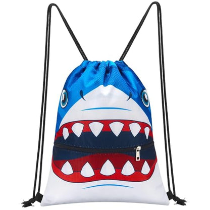 WAWASAM Kids Drawstring Backpack, Gym Swim Bag Cinch Bag for Girls Boys with Zipper Pocket - color: Shark a