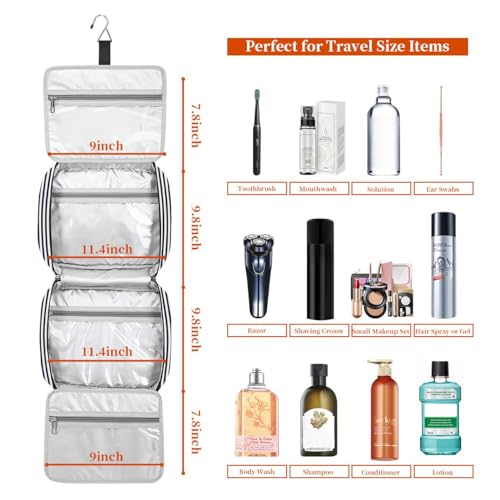 Bosidu Hanging Travel Toiletry Bag,Large Capacity Cosmetic Travel Toiletry Organizer for Women with 4 Compartments & 1 Sturdy Hook,Perfect for Travel/Daily Use/Christmas - color: M-Navy Blue