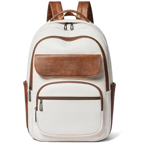 Leresas 37L Backpack Purse for Women Mens Teacher Bag Work Travel Back Pack Vegan Leather Laptop College Daypack Business Computer Book Bag Beige - color: Beige