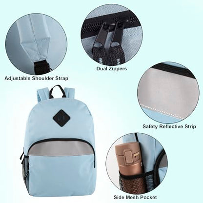 Trail maker Bulk Kids Reflective Backpack Wholesale 24 Pack Backpacks with Side Pockets, Padded (10 Colors Pack) - color: 10 Colors Pack