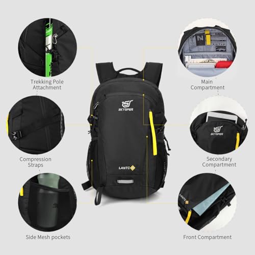 SKYSPER Small Hiking Backpack, 20L/30L Lightweight Travel Backpacks Hiking Daypack for Women Men - color: Lantc20-black, size: 30L