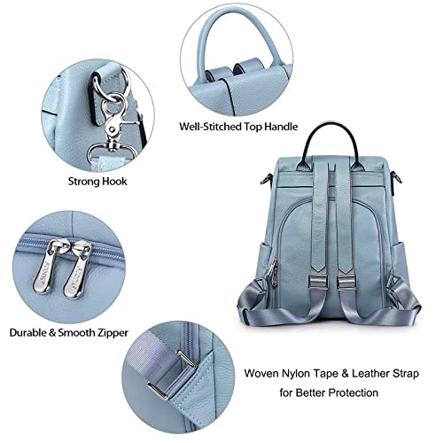 S-ZONE Leather Backpack Purses for Women Antitheft Rucksack Shoulder Bag Medium - color: Sky Blue
