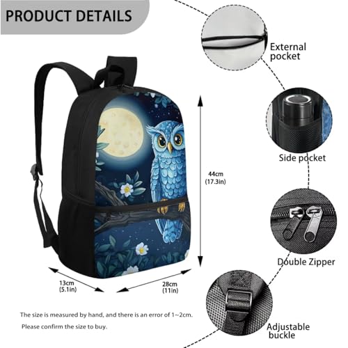 ZOUTAIRONG Moon Owl Backpack for School and Small Thermos School Bags for Girls Boys 7-10/10-12/12-16, Casual Backpack with 2 Side Pockets - color: Moon Owl