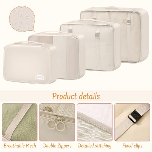 9 Set Packing Cubes for Travel Essentials - Lightweight Carry-On Luggage Organizer Bags with Shoe, Clothes & Laundry Bags for Airplane, Family & Business Travel, Beige - color: Beige