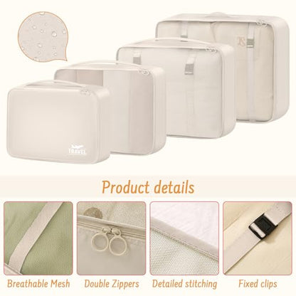 9 Set Packing Cubes for Travel Essentials - Lightweight Carry-On Luggage Organizer Bags with Shoe, Clothes & Laundry Bags for Airplane, Family & Business Travel, Beige - color: Beige