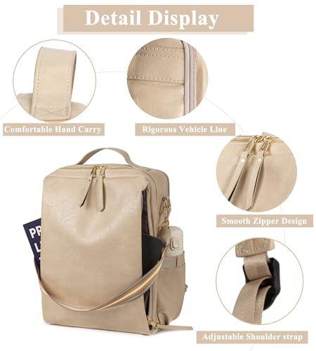 myfriday PU Leather Large Backpack Purse for Women Casual Travel Backpack Convertible Satchel Handbags With Luggage Strap (Biege) - color: Biege