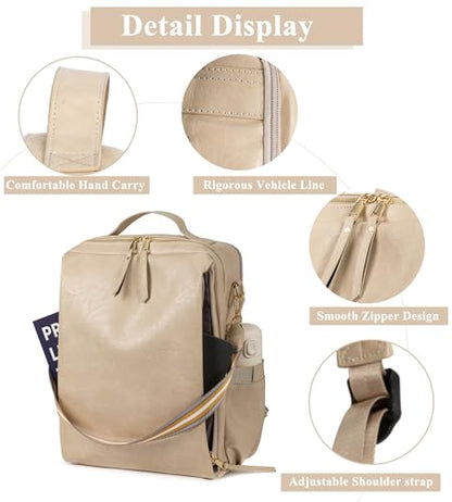 myfriday PU Leather Large Backpack Purse for Women Casual Travel Backpack Convertible Satchel Handbags With Luggage Strap (Biege) - color: Biege