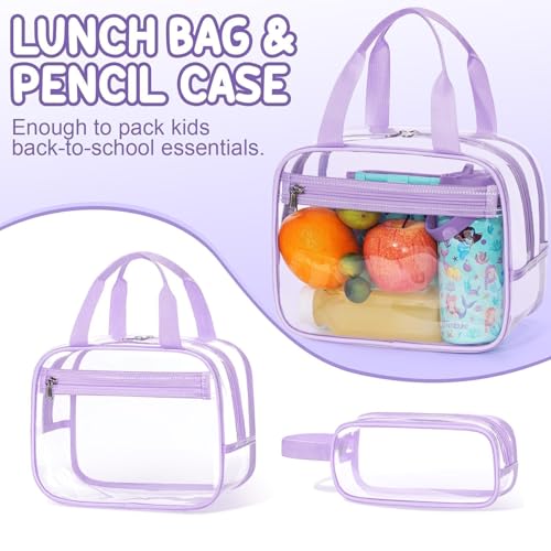 Fimibuke Clear Backpack for Girls - 3 PCS Heavy Duty Kids Boys Clear Bags Schoolbag Large Transparent PVC Bookbag with Lunch Box Pencil Case Set for Travel School Concert Stadium Events Backpacks - color: black