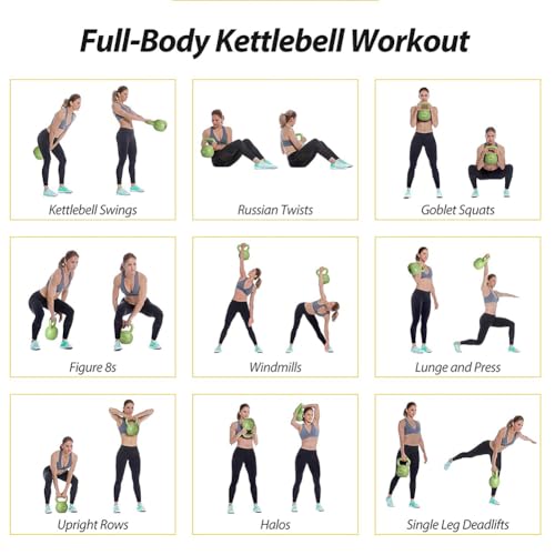 15 lbs Kettlebell, Green Vinyl Coated with Wide Handle for Strength Training, Body Building, Yoga, Fitness