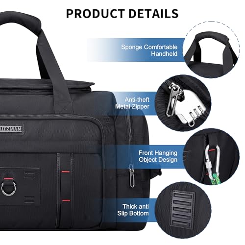 WITZMAN Duffle Bag for Men Large Overnight Carry On Weekender Bag with Shoe Compartment Sports Gym Duffle Bags for Traveling(B719 Black) - color: Black