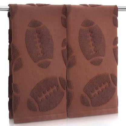 2 Pcs Football Hand Towels Cotton Absorbent Kitchen Towels Football Jacquard Weave Washcloths for Bathroom Decor Cleaning Cooking Hand Drying 14 x 29 Inch