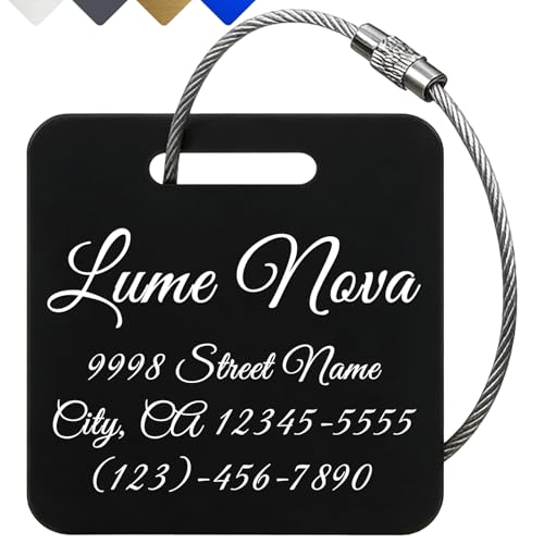 Personalized Engraved Aluminum Luggage Tags 2x2 Inch, Black Custom Metal Travel ID Tags for Suitcase Backpack Bag Luggage Identifiers - color: Black