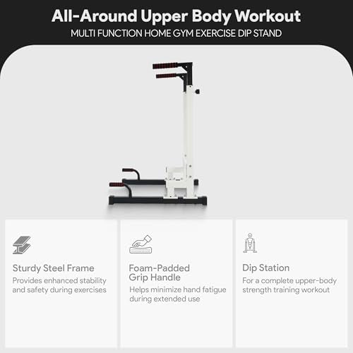 BalanceFrom Steel Frame Dip Station with Adjustable Height, 500 Pound Weight Capacity – Upper Body Workout Home Gym Equipment for Triceps, Push & Pull Ups, Leg Raises, and Bench Press - color: White