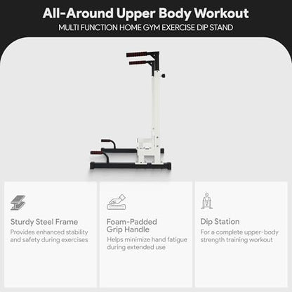 BalanceFrom Steel Frame Dip Station with Adjustable Height, 500 Pound Weight Capacity – Upper Body Workout Home Gym Equipment for Triceps, Push & Pull Ups, Leg Raises, and Bench Press - color: White