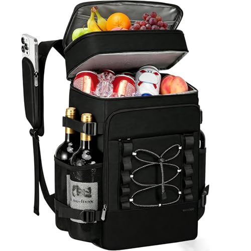 Backpack Cooler Insulated, Leak Proof, 33 Can Capacity, 2 Compartments, Portable Lightweight Thermal Bag for Camping, Beach, Travel, Lunch - color: Black