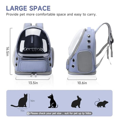 Cawypety Cat Backpack Carrier, Breathable Cat Carrier Large Space Bubble Pet Backpack for Kitty Small Dog up to 12lbs, Transparent & Foldable Pet Carrier for Travel Hiking (Blue - color: Blue