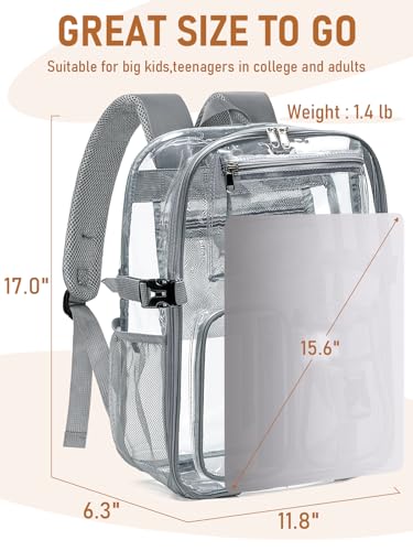 Clear Backpack Heavy Duty for Women Men Boys Girls, Large Clear Bookbag See Through Backpack for School College - color: 13-2#grey-3m Reflective Strips