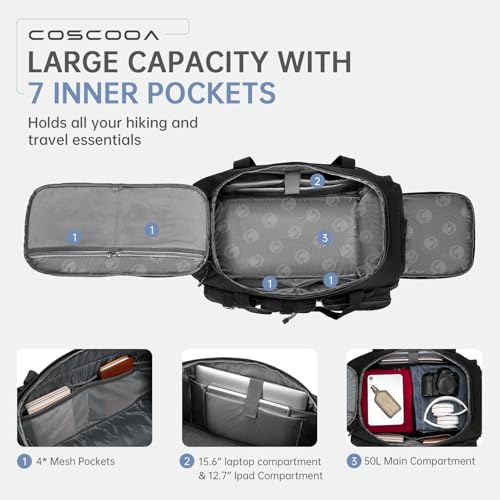 Tactical Gym Bags for Men, Carry On Luggage 22x14x9 Airline Approved, 3 in 1 Duffle Bag with Shoe Compartment,Travel Backpack Weekender Overnight Range Bag for Workout Football, Black - size: 50L