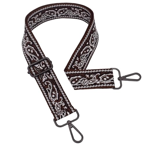 Replacement Purse Strap Shoulder Strap Adjustable Crossbody Strap for Women Crossbody Wide Shoulder Bag - color: Brown Paisley-Black Metal