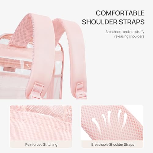 Telena Clear Backpack with Multi-pockets, Heavy Duty TPU Transparent Bag with Reinforced Straps, Large See Through Bookbag for College, Work - Pink - color: 2-pink