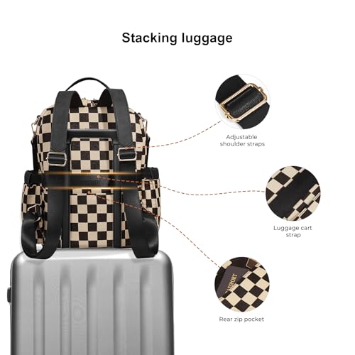Checkered Backpack Purse Women Plaid Vegan Leather Fashion Travel Bag Large Designer Shoulder Handbag Commuter Brown (Plaid Black) - color: Plaid Black