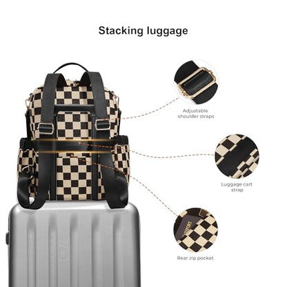 Checkered Backpack Purse Women Plaid Vegan Leather Fashion Travel Bag Large Designer Shoulder Handbag Commuter Brown (Plaid Black) - color: Plaid Black