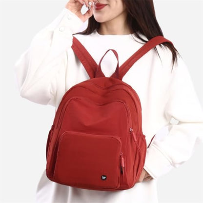Small Nylon Backpack Mini Casual Daypack Lightweight Backpack for Women Travel Purse (Red) - color: Red