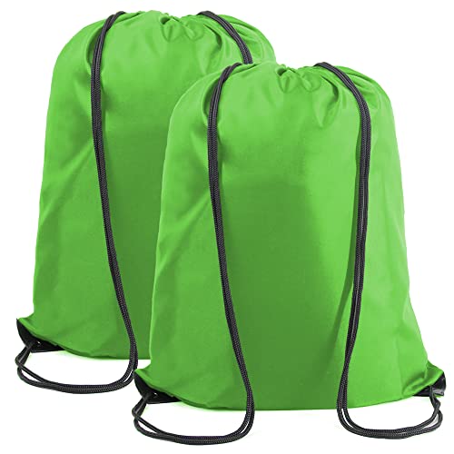 BeeGreen Green Drawstring Backpack Bags Bulk 2 Pack X-Large 22.4" L x 17.5" W Sports Cinch Sackpack Gym String Bags Machine Washable Heavy Duty for Men Women - color: Green