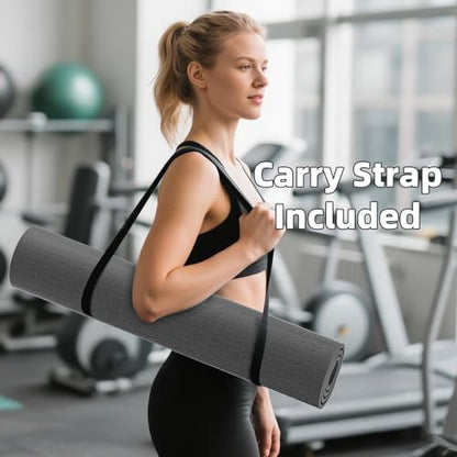 ILILI Yoga Mat, TPE Exercise Mat, Tear-Resistant, Fitness Yoga Mat with Carrying Strap, 72''x25''×0.3''(8mm), Ideal for Yoga, Pilates, Home Workouts, Stretching & All Fitness Routines - color: grey