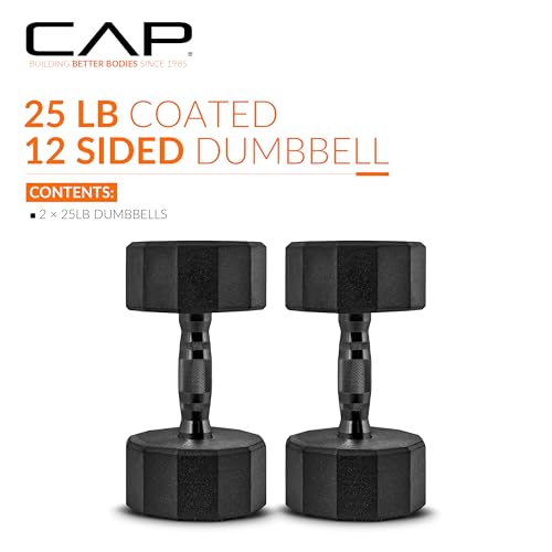 CAP Barbell Coated Dumbbell Weight | Multiple Options Pairs & Sets - size: 25 lb - Pair, style: 12-Sided - Black Handle