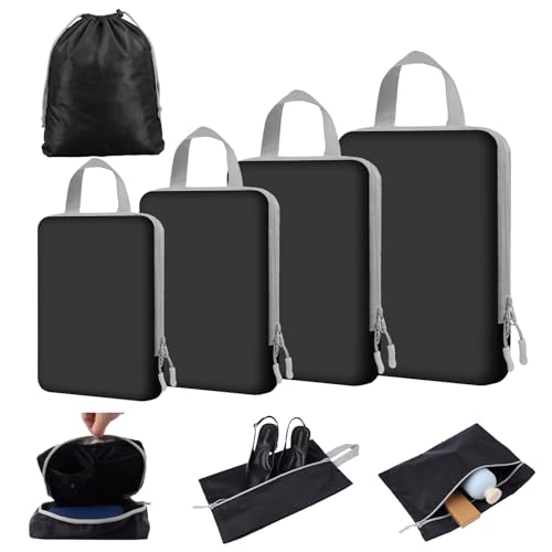 4/8 Set Compression Packing Cubes for Travel Essentials, Compressible Expandable Luggage Organizer Bags for Clothes, Durable Space Saver Storage Bags for Suitcase(8set-Black) - color: Black, size: 8 set