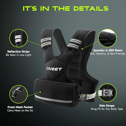 Adjustable Weighted Vest for Women Men, 4-10lb 11-20lb 20-32lb Weight Vest with 6 Ironsand Bags, Running Vest with Reflective Strips Adjustable Buckle Straps for Walking Strength Training - size: 20-32 lbs