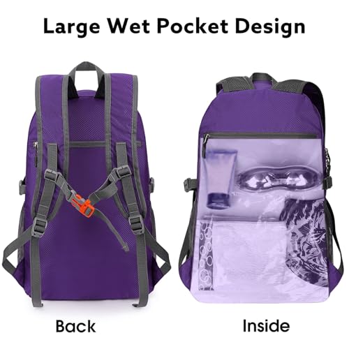 G4Free 40L Lightweight Packable Hiking Backpack, Waterproof Travel Daypack - color: Purple
