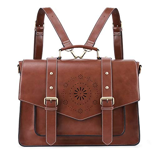 ECOSUSI Backpack for Women Briefcase Messenger Laptop Bag Vegan Leather Satchel Work Bags Fits 15.6 inch Laptops, Coffee - color: 1-coffee-l