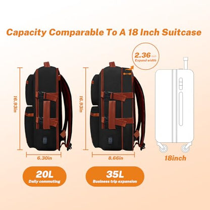 Expandable Travel Backpack Women Men with USB Charging Port, 15.6 Inch Laptop Backpack Waterproof Carry on Flight Approved for Travel Work Hiking College, Black - color: Black