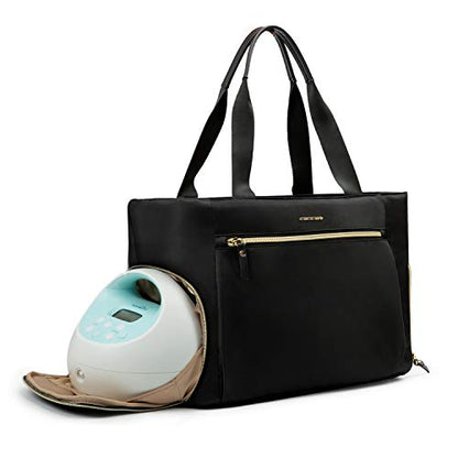 mommore Breast Pump Bag Diaper Tote Bag with 15 Inch Laptop Sleeve Fit Most Breast Pumps Like Medela, Spectra S1,S2, Evenflo - color: Black