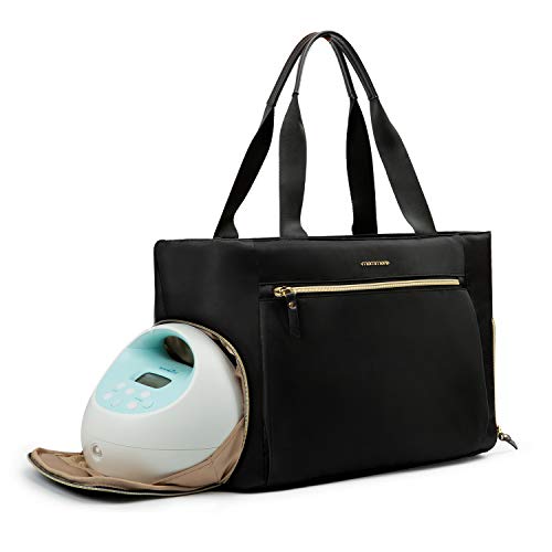 mommore Breast Pump Bag Diaper Tote Bag with 15 Inch Laptop Sleeve Fit Most Breast Pumps Like Medela, Spectra S1,S2, Evenflo - color: Black