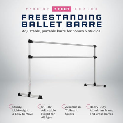VITA Barre Portable Freestanding Double Ballet Barre, Prodigy, Aluminum | Adjustable Height, USA Made, Home or Gym Exercise Equipment for Kids & Adults | Dance, Fitness, Pilates - color: Satin Silver, style: 7 Ft
