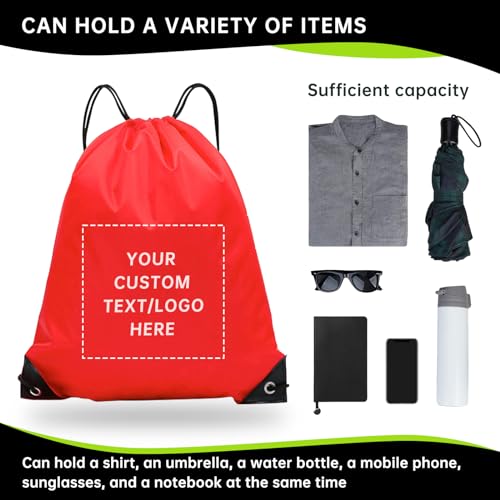 JEOHLORY pack of 50 Custom Bags With Your Logo,Drawstring Backpacks Bulk String Bag,Great for Travelling, Gym and for Everyday Use (Custom Red) - color: Custom Red