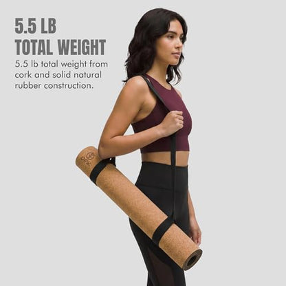 Yoga Mat Natural Cork, Non Slip Yoga Mat for Hot Yoga & Workout, 4mm Thick Natural Rubber Base, 72” x 24” Exercise Mat for Pilates, Fitness & Daily Practice, REACH Tested (SVHC Free), Includes Carry Strap