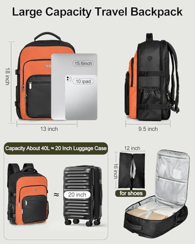 Travel Backpack for Women & Men, Carry On Personal Item Bag Flight Approved, Large Waterproof Laptop Backpack for Travel, Overnight, College & Commuting Black-Brown - color: Black/Brown