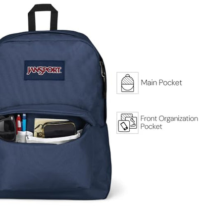 JanSport SuperBreak One Backpack Navy - Durable, Lightweight Bag with 1 Main Compartment, Front Utility Pocket with Built-in Organizer - Premium Backpack - color: Navy