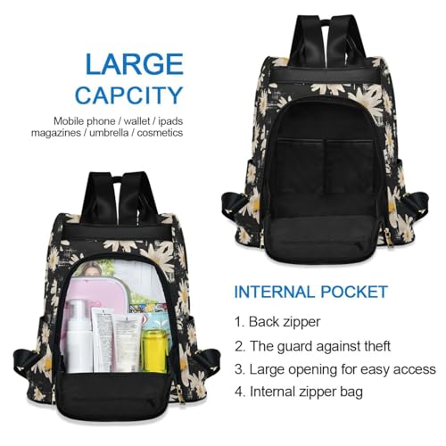 MNSRUU Women Backpack Purse Flowers with Black Backpack for Women Anti-theft Shoulder Bag Carry On Backpack Lightweight Rucksack Fashion Travel Ladies Bags - color: Flower I9295