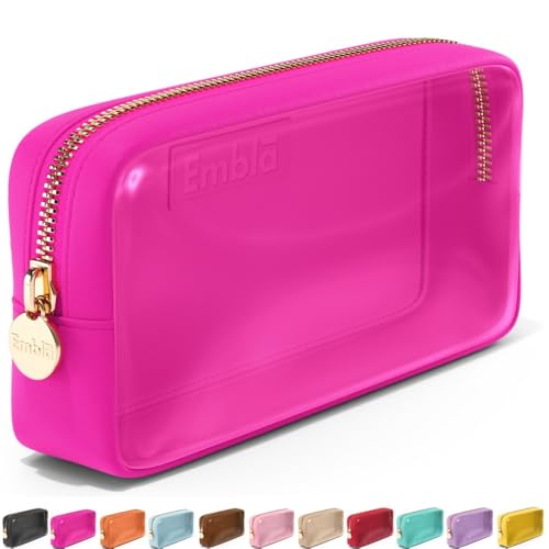 Embla Clear Cosmetic Bag Makeup Case, Clear Zipper Make Up Pouch and Toiletry Travel Tote, Cute Skincare Pouches for Women Girls, Preppy Purse Cosmetic Organizer, Small Makeup Bags, Fuchsia - color: Fuchsia, size: Small