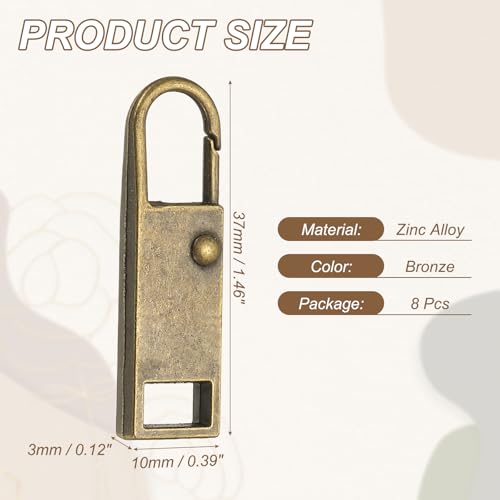uxcell 8Pcs Zipper Pull Replacement, Metal Zipper Handle Mend Fixer Tab Repair for Luggage Suitcase Backpack Jacket Bags Boots Coat Handbags, Bronze Medium - color: Bronze, size: Medium