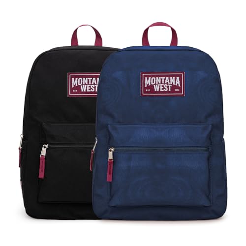 Montana West Backpack for Women Men 2 PCS Lightweight College Bookbags Casual Daypack Backpacks for Commute & Travel - color: Black & Navy